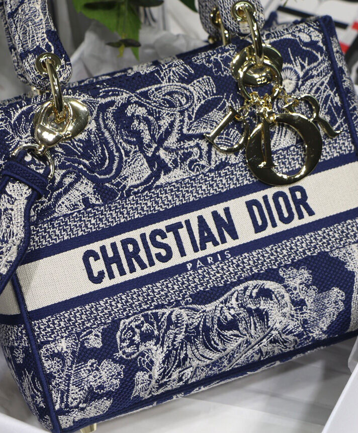 Christian Dior Medium Lady D Lite Canvas Bag Dark Blue